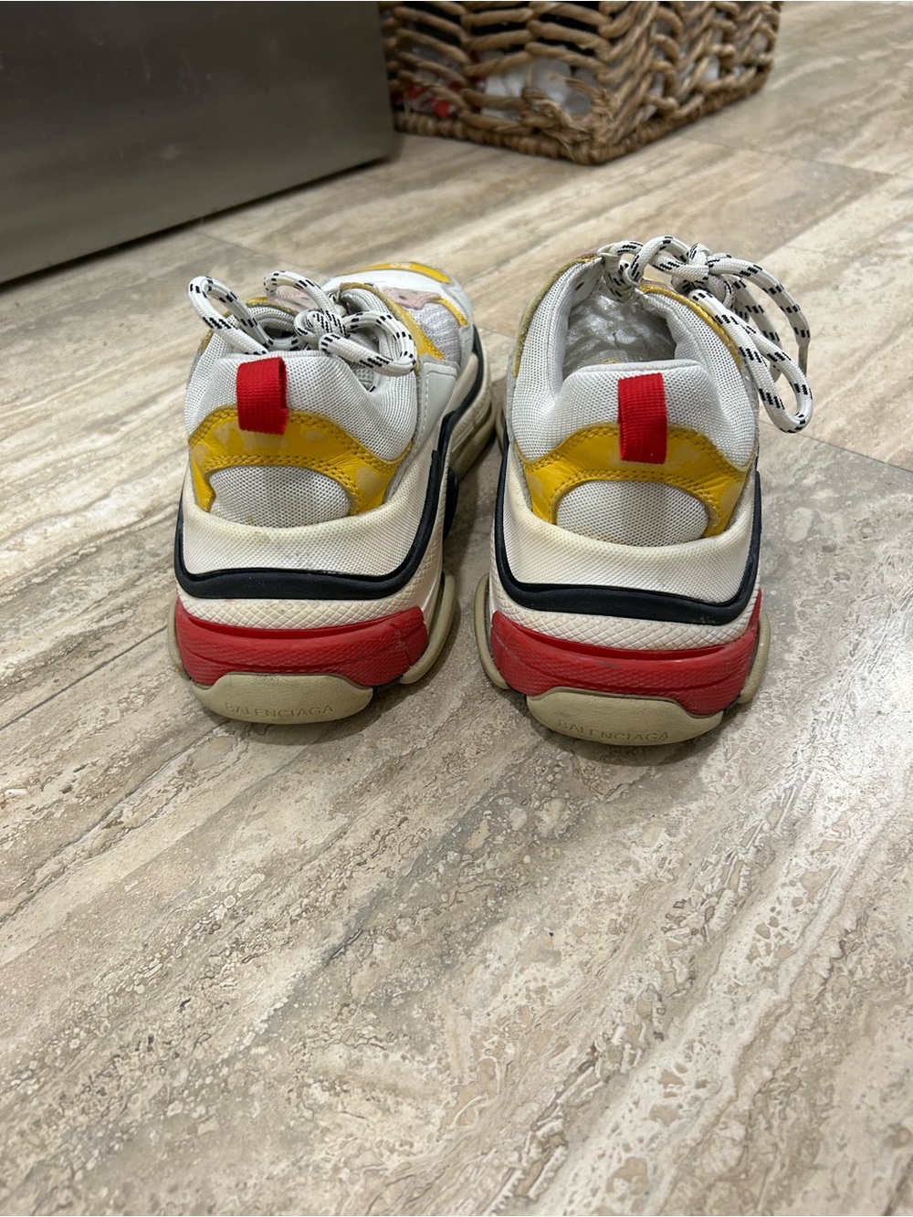 Balenciaga Triple S Multicolor Chunky Sneaker in White, Yellow, Pink, Black, Red - Picture 5 of 9